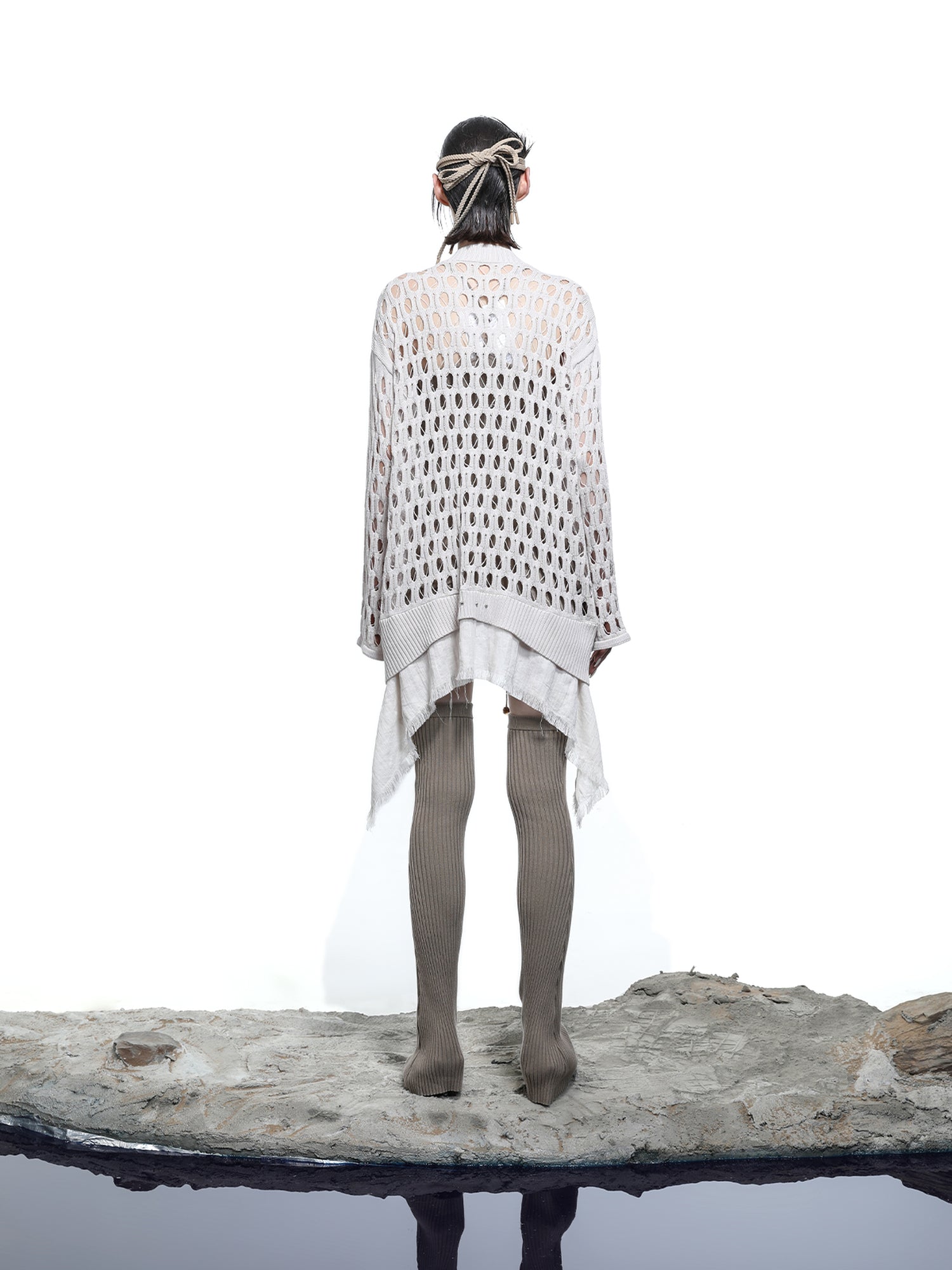 NN NORTH NODE Celestial Mesh Knit Cardigan With Lotus Edge