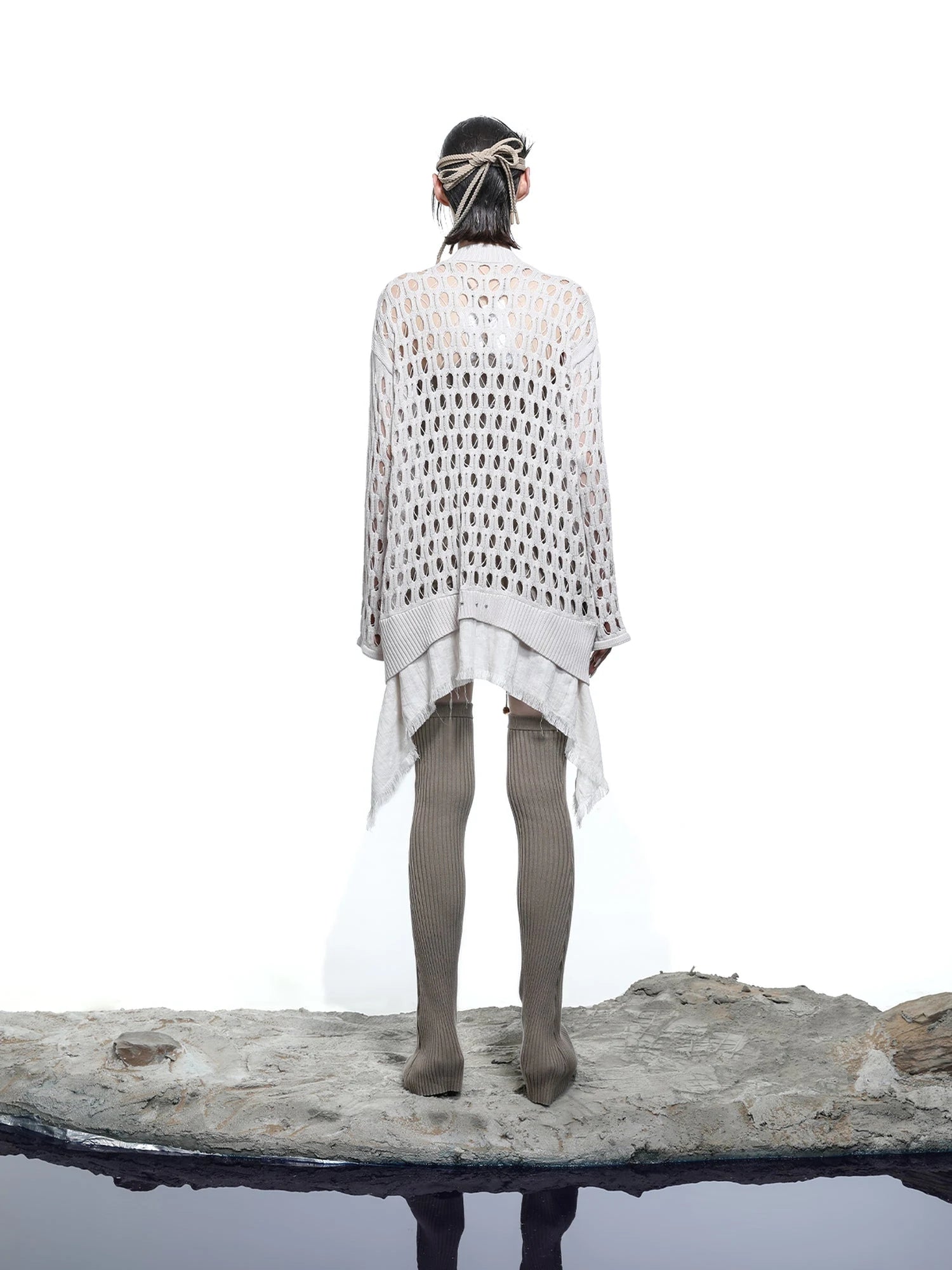 Celestial Mesh Knit Cardigan With Lotus Edge