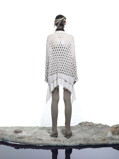 Celestial Mesh Knit Cardigan With Lotus Edge