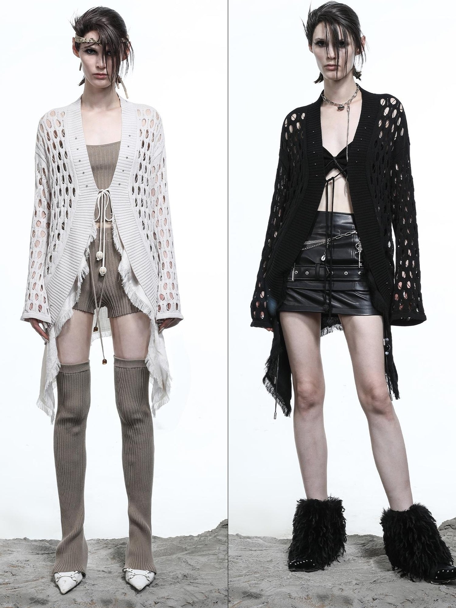NN NORTH NODE Celestial Mesh Knit Cardigan With Lotus Edge