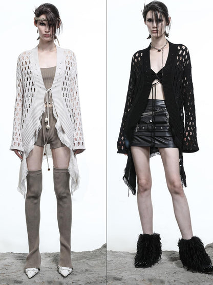 NN NORTH NODE Celestial Mesh Knit Cardigan With Lotus Edge