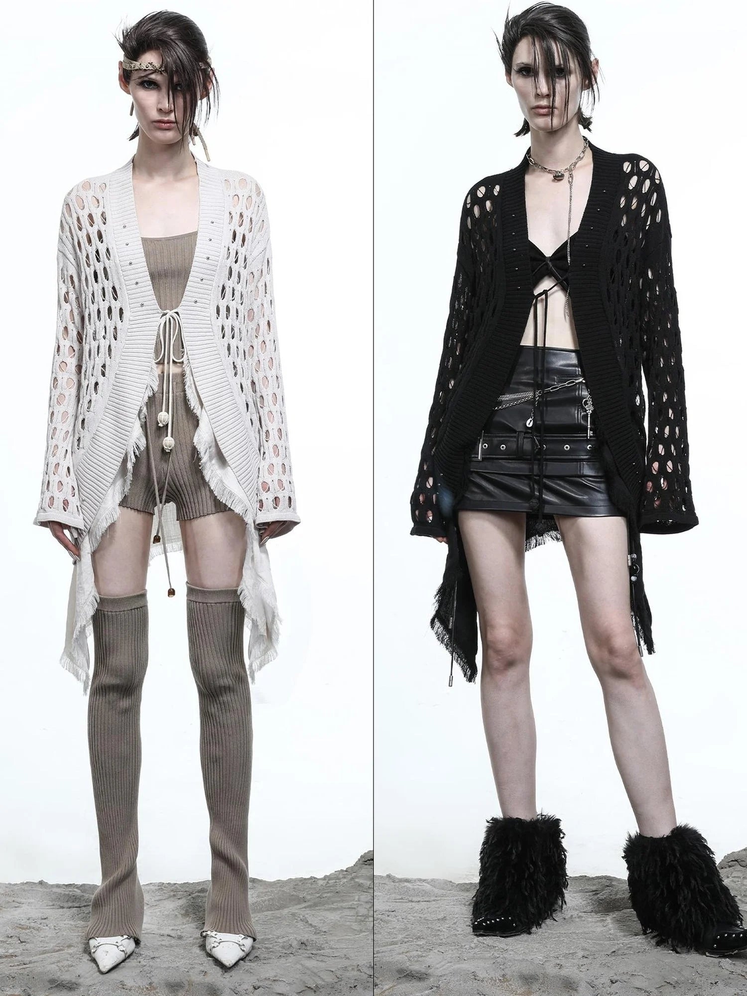 Celestial Mesh Knit Cardigan With Lotus Edge