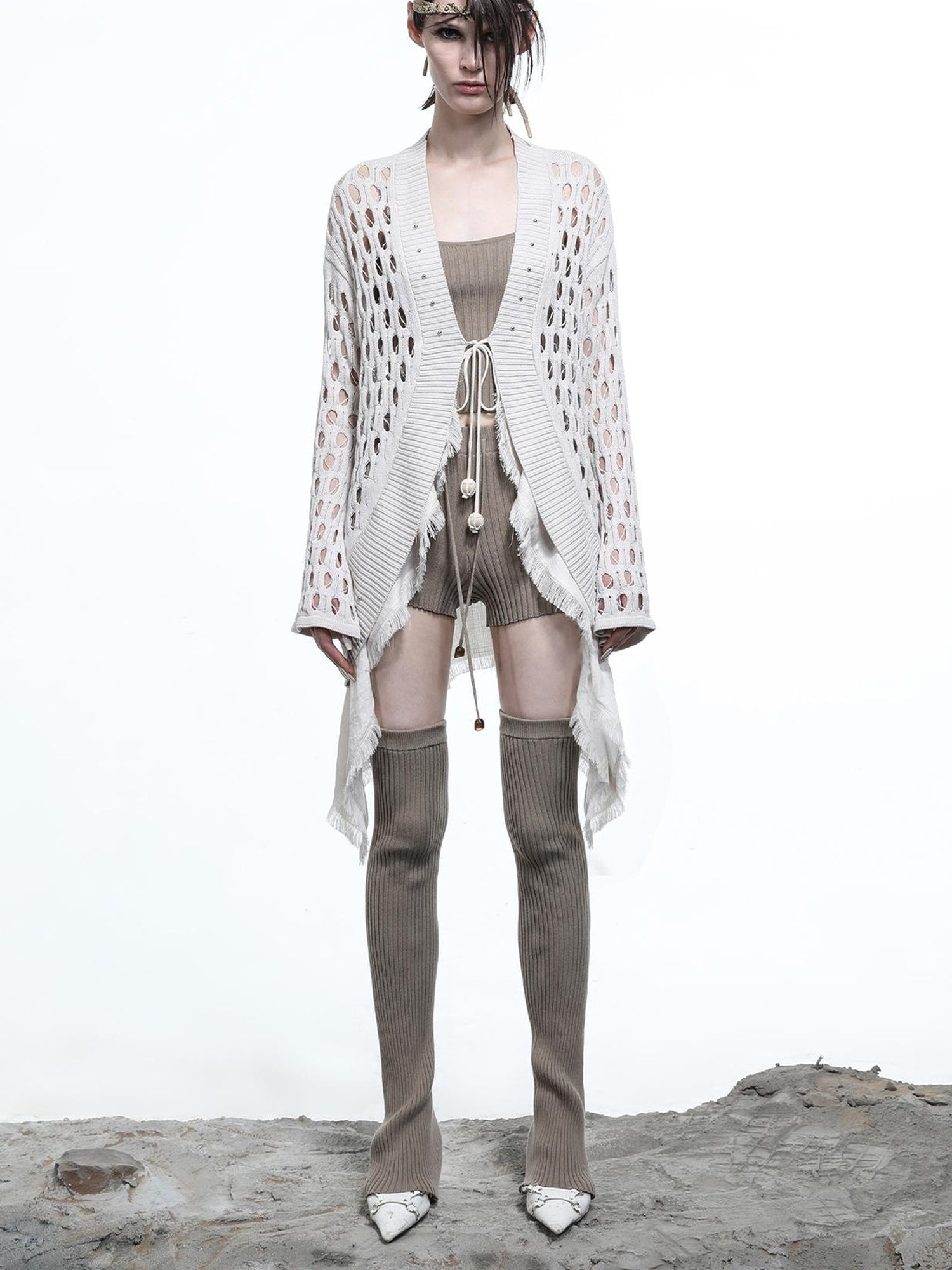 NN NORTH NODE Celestial Mesh Knit Cardigan With Lotus Edge