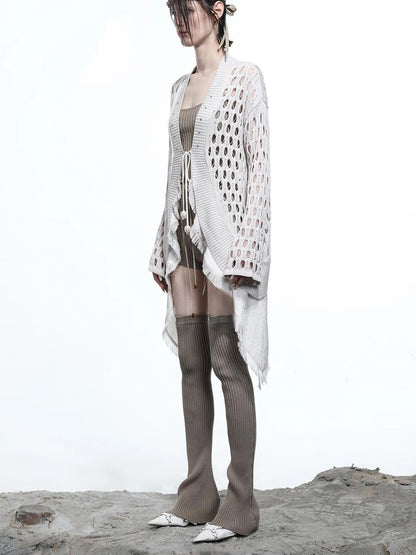 Celestial Mesh Knit Cardigan With Lotus Edge