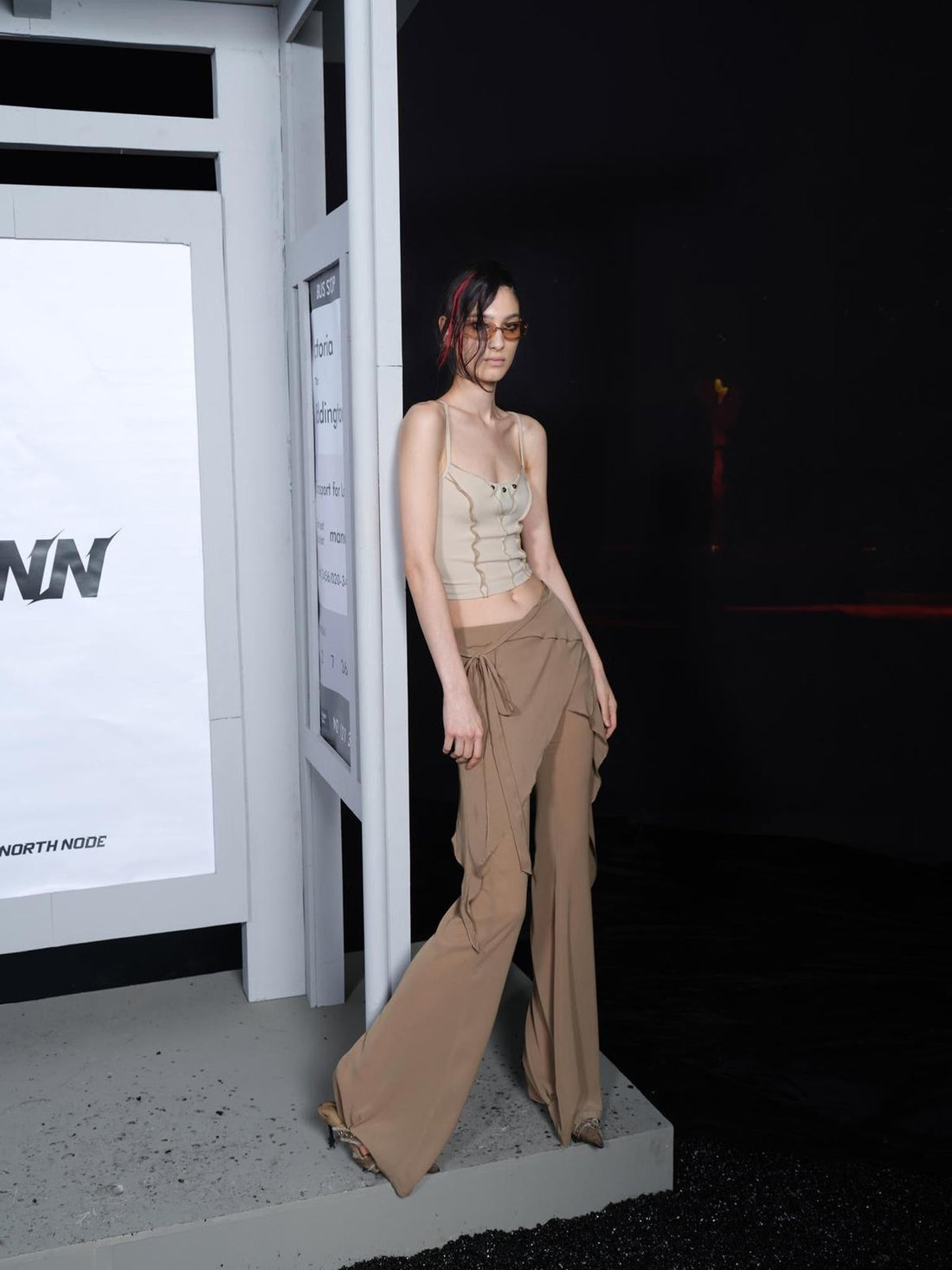 UpdateNN NORTH NODE Chiffre Flounce Wide Leg Palazzo Pants With Asymmetrical Hem