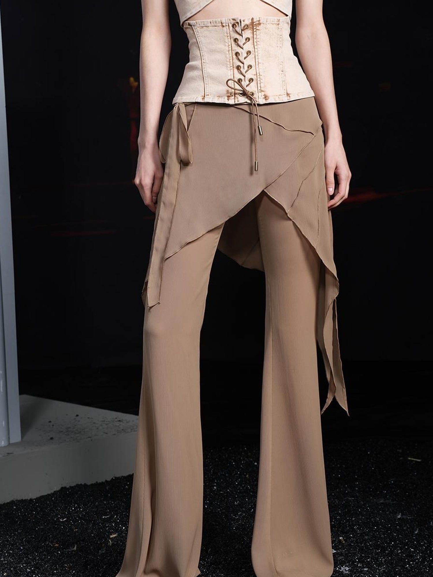 UpdateNN NORTH NODE Chiffre Flounce Wide Leg Palazzo Pants With Asymmetrical Hem