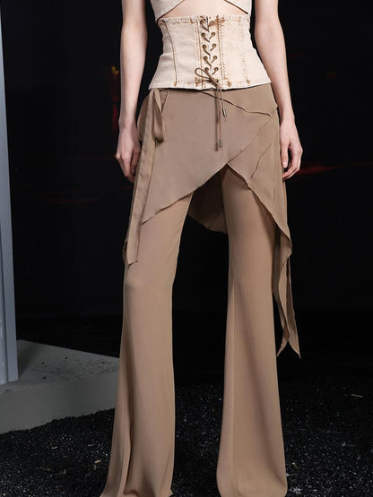 UpdateNN NORTH NODE Chiffre Flounce Wide Leg Palazzo Pants With Asymmetrical Hem