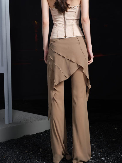 UpdateNN NORTH NODE Chiffre Flounce Wide Leg Palazzo Pants With Asymmetrical Hem
