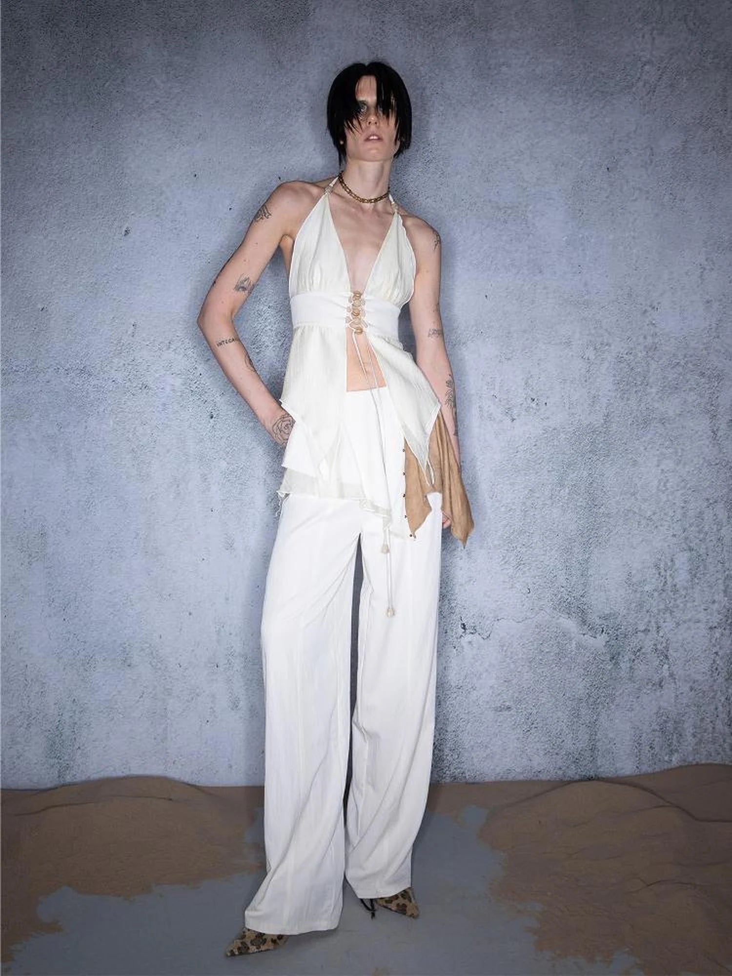 Cotton Beaded Tassel Strap Backless Camisole