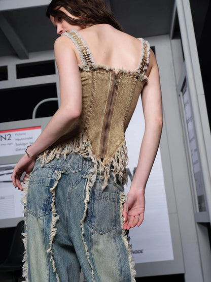 Cowhide Fringed Strapless Vest