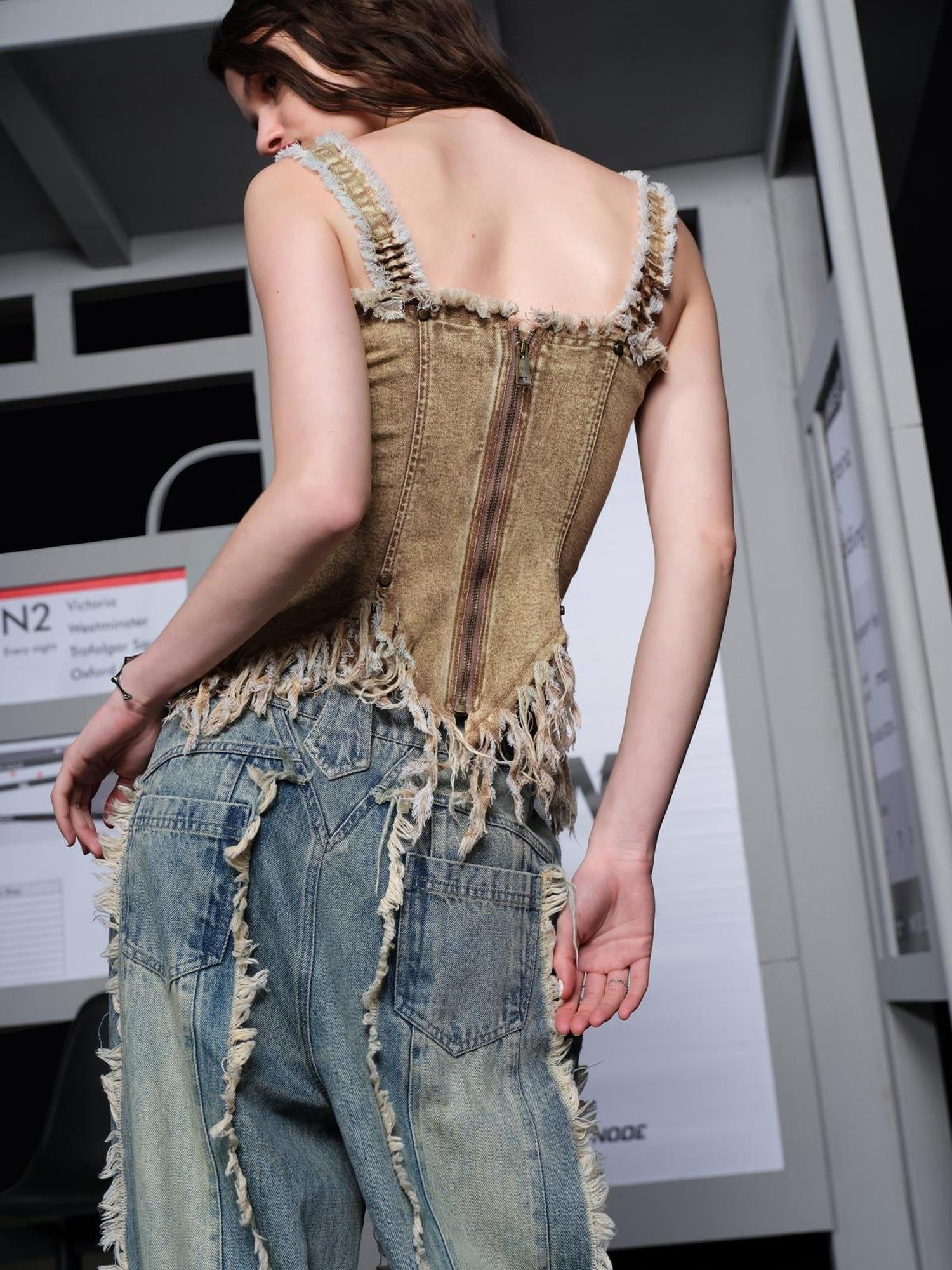 UpdateNN NORTH NODE Cowhide Fringed Strapless Vest