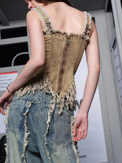 Cowhide Fringed Strapless Vest