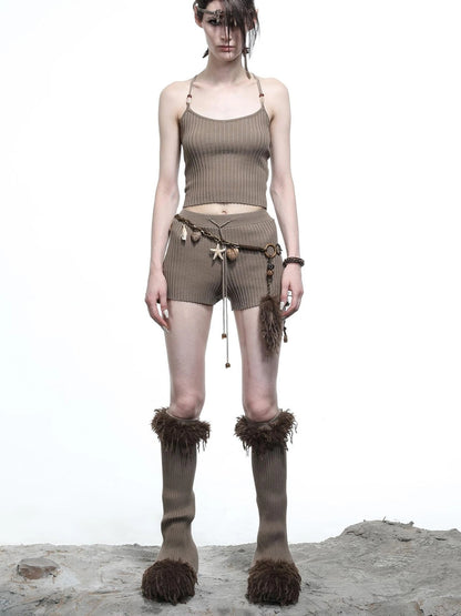 Crescent Moon Beaded Knit Halter Set