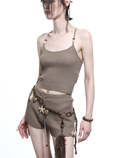 NN NORTH NODE Crescent Moon Beaded Knit Halter Set