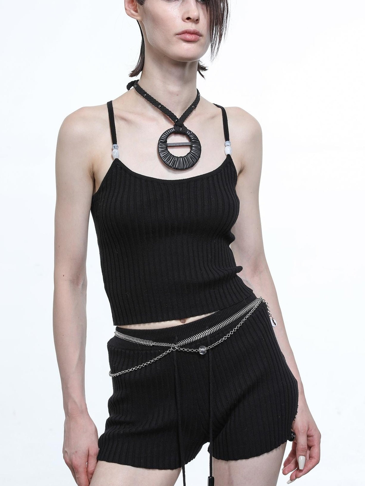 NN NORTH NODE Crescent Moon Beaded Knit Halter Set