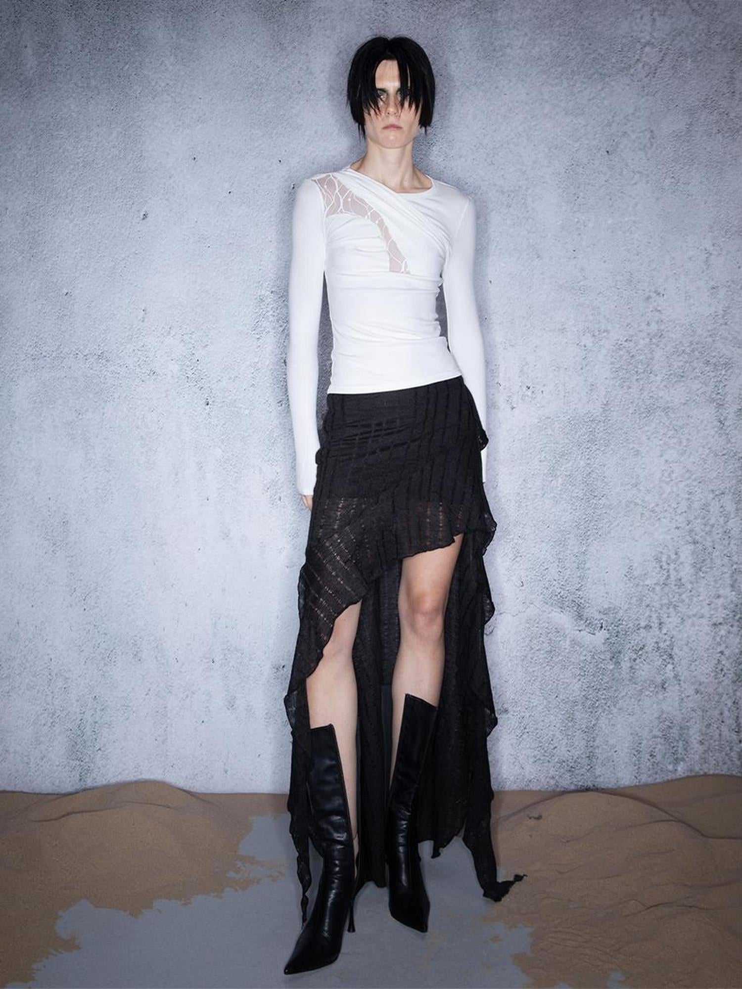 UpdateNN NORTH NODE Dance Of Sand Grains Asymmetric Hem Knit Skirt