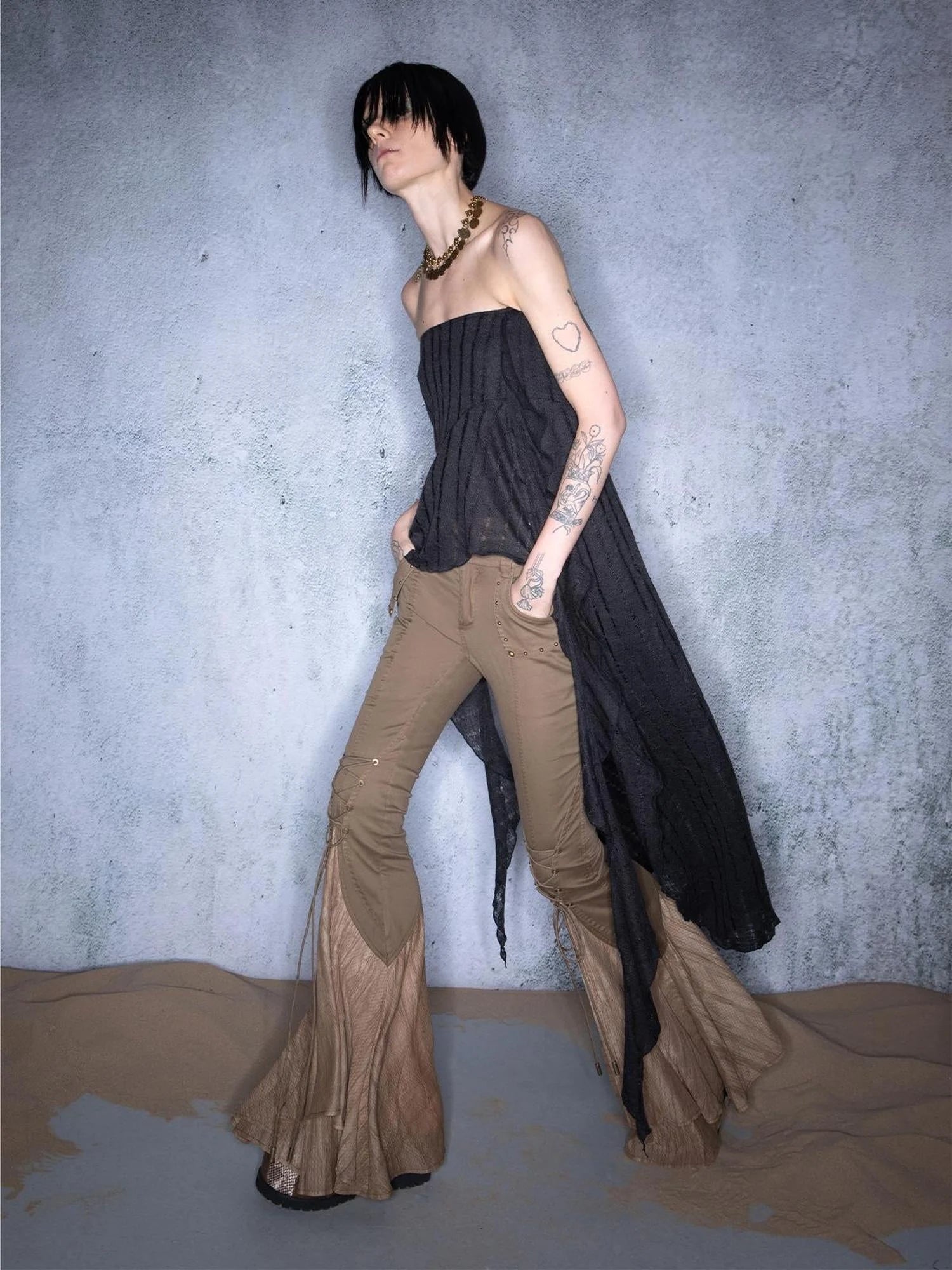 Dance Of Sand Grains Asymmetric Hem Knit Skirt