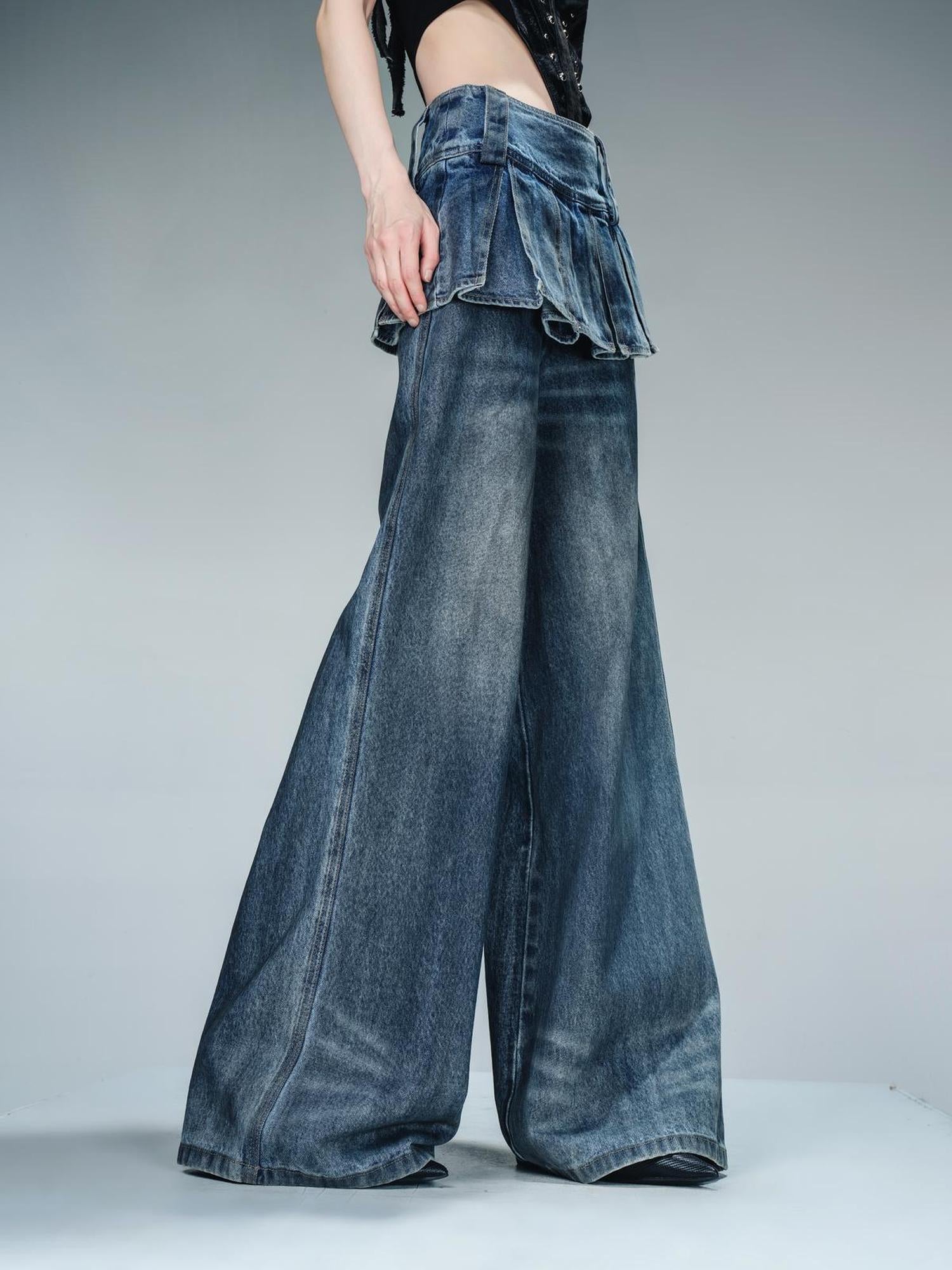 NN NORTH NODE Denim Culottes With Wide Leg And Pleated Detail