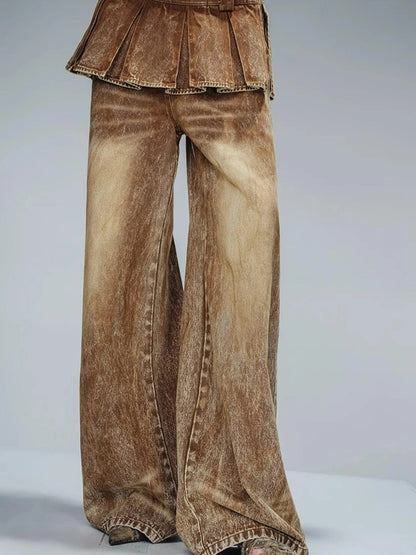 Denim Culottes With Wide Leg And Pleated Detail