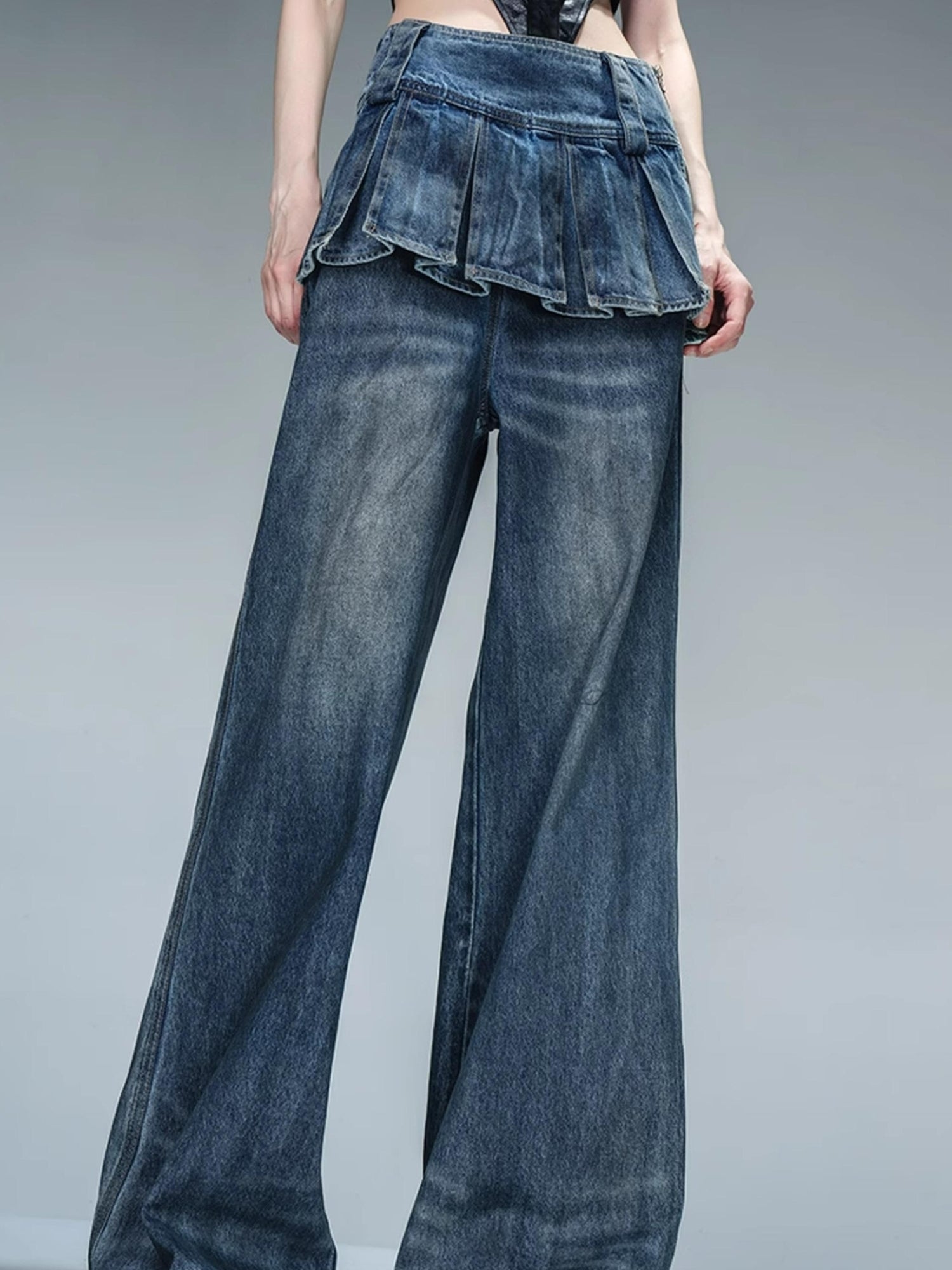 NN NORTH NODE Denim Culottes With Wide Leg And Pleated Detail