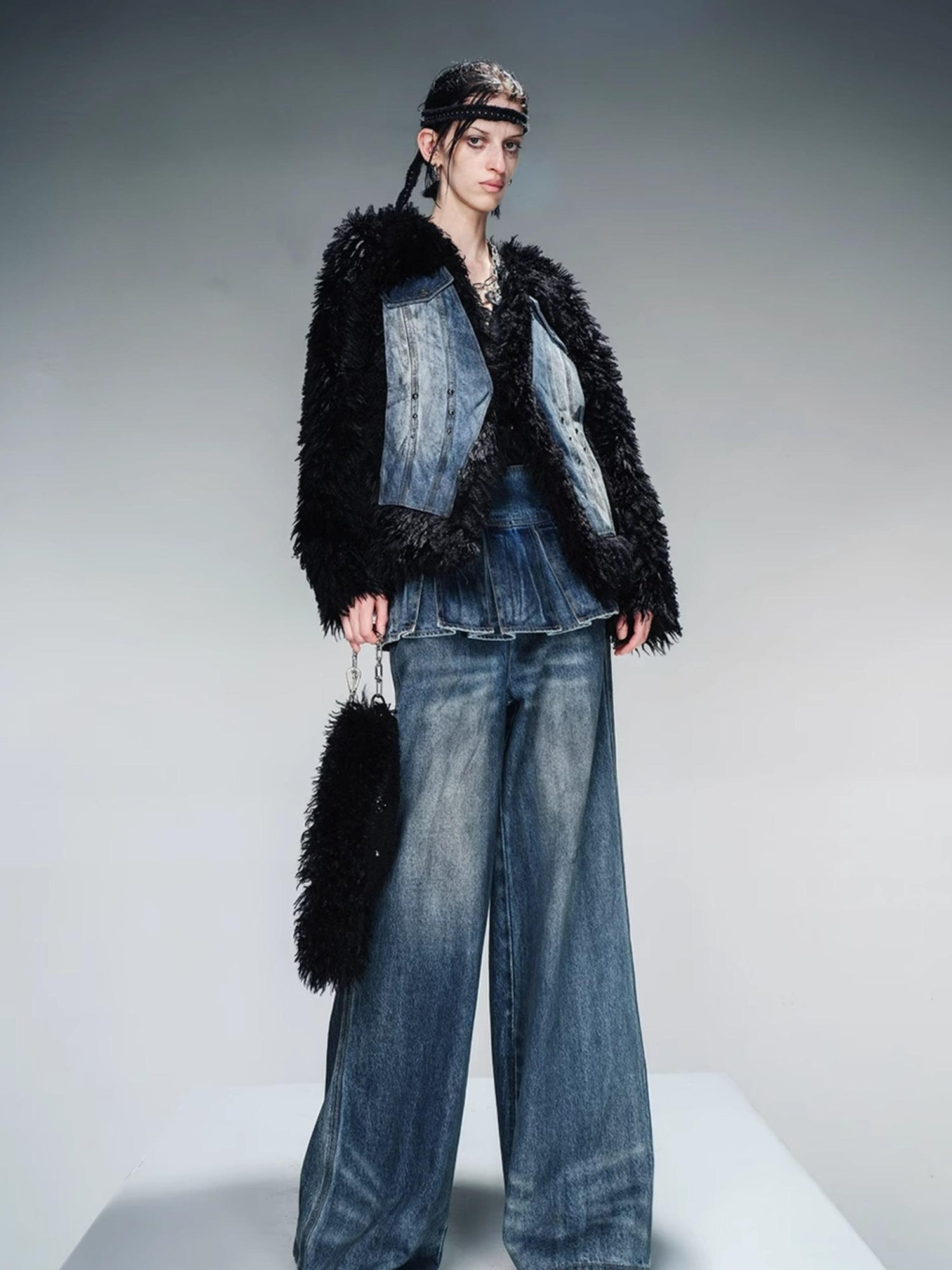 NN NORTH NODE Denim Culottes With Wide Leg And Pleated Detail