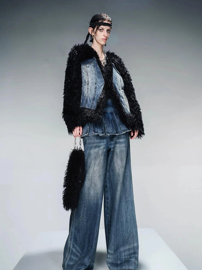 Denim Culottes With Wide Leg And Pleated Detail