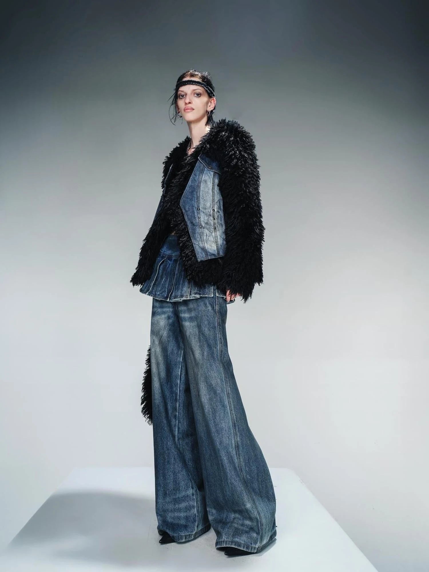 Denim Culottes With Wide Leg And Pleated Detail