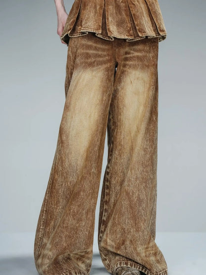 Denim Culottes With Wide Leg And Pleated Detail