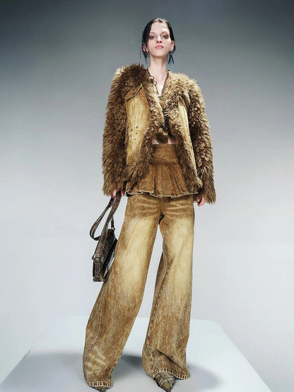 Denim Culottes With Wide Leg And Pleated Detail