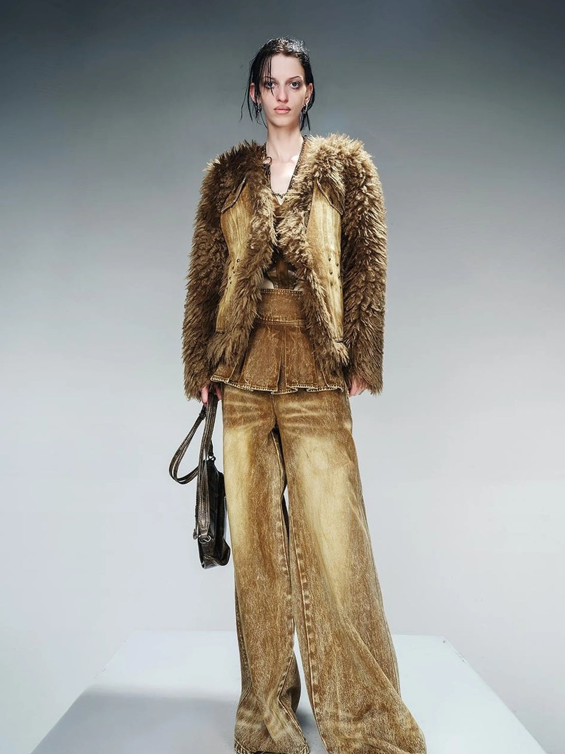 Denim Culottes With Wide Leg And Pleated Detail