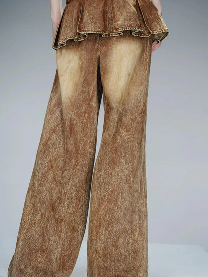 Denim Culottes With Wide Leg And Pleated Detail