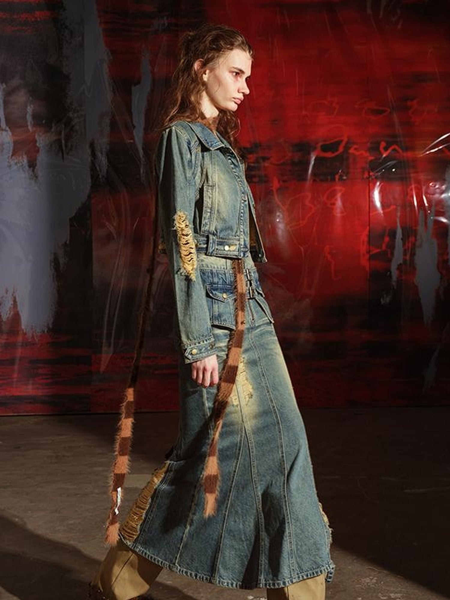 UpdateNN NORTH NODE Denim Jacket Skirt Set In Earth Tones
