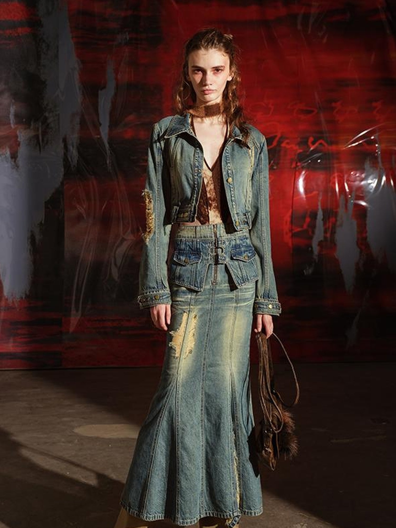 UpdateNN NORTH NODE Denim Jacket Skirt Set In Earth Tones
