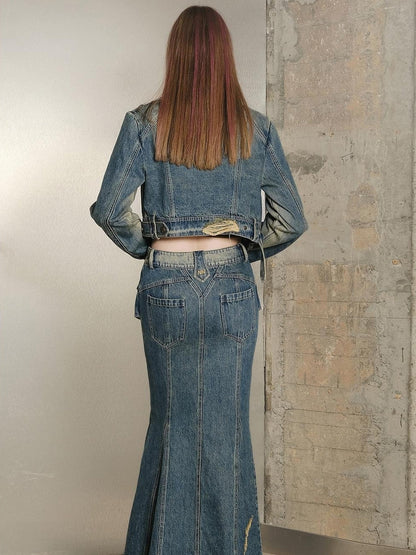 UpdateNN NORTH NODE Denim Jacket Skirt Set In Earth Tones