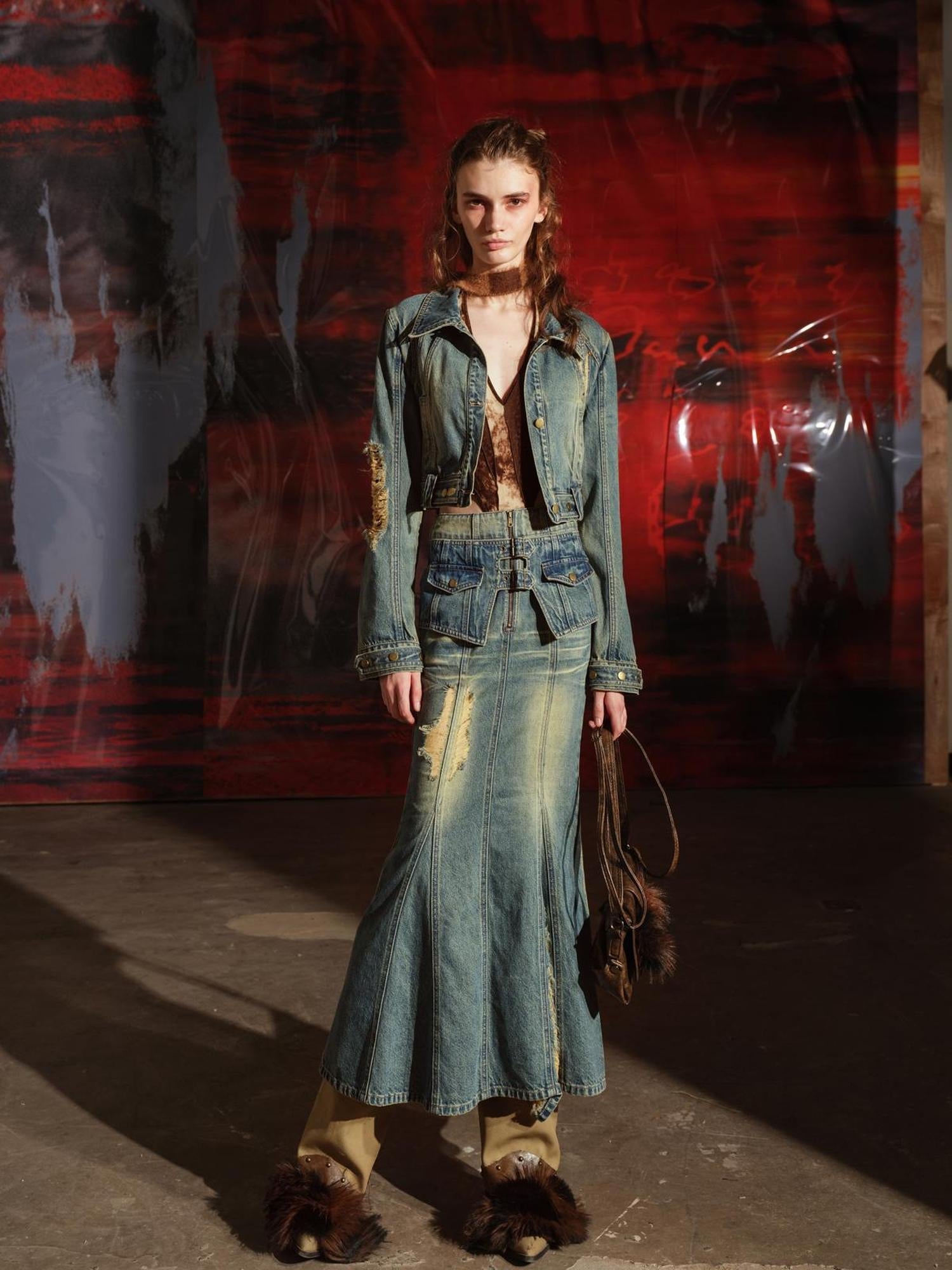 UpdateNN NORTH NODE Denim Jacket Skirt Set In Earth Tones