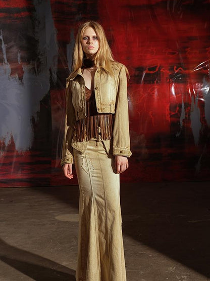 UpdateNN NORTH NODE Denim Jacket Skirt Set In Earth Tones