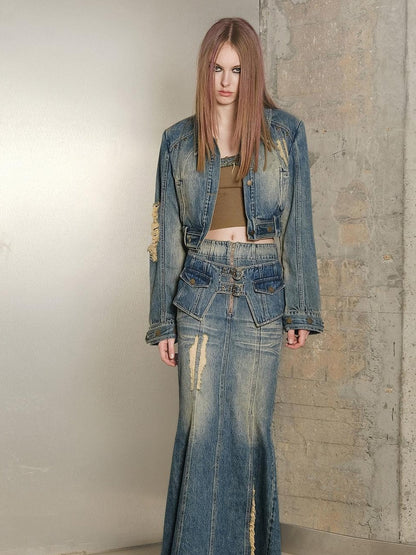 UpdateNN NORTH NODE Denim Jacket Skirt Set In Earth Tones