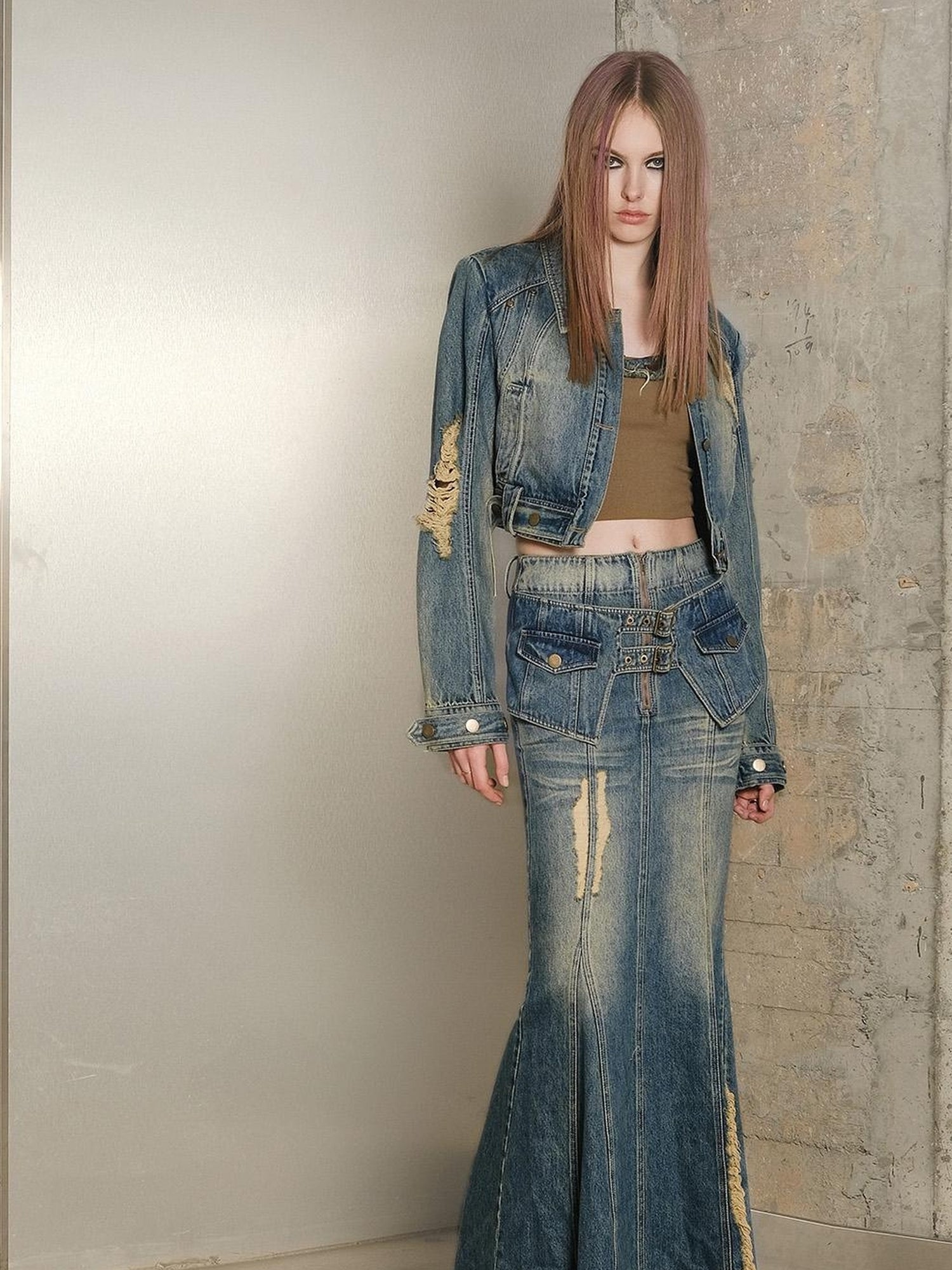 UpdateNN NORTH NODE Denim Jacket Skirt Set In Earth Tones