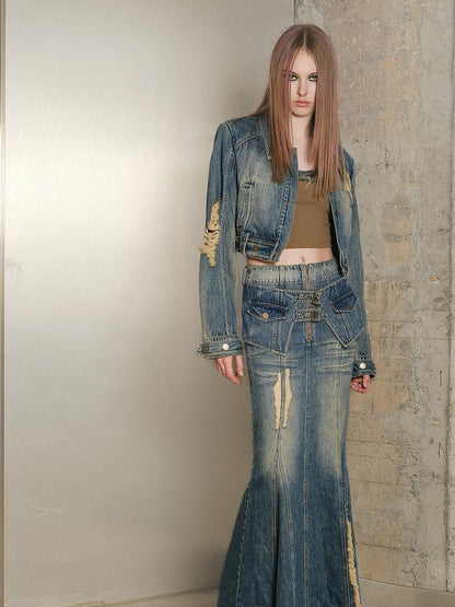 UpdateNN NORTH NODE Denim Jacket Skirt Set In Earth Tones