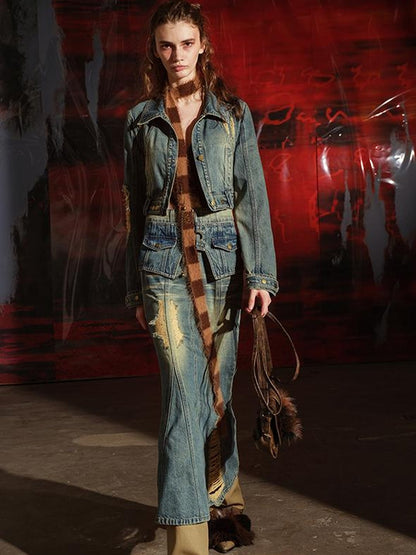 UpdateNN NORTH NODE Denim Jacket Skirt Set In Earth Tones