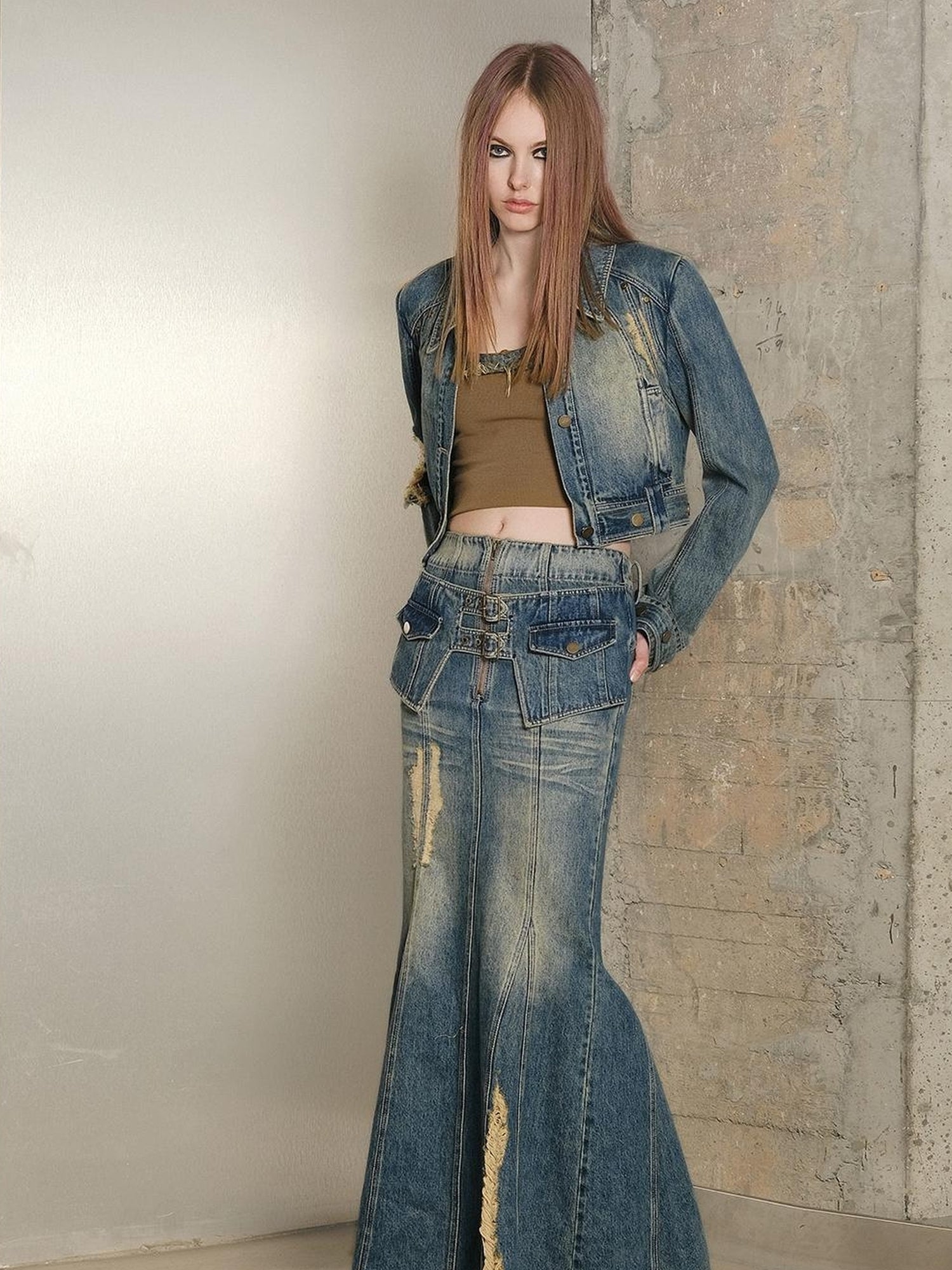 UpdateNN NORTH NODE Denim Jacket Skirt Set In Earth Tones
