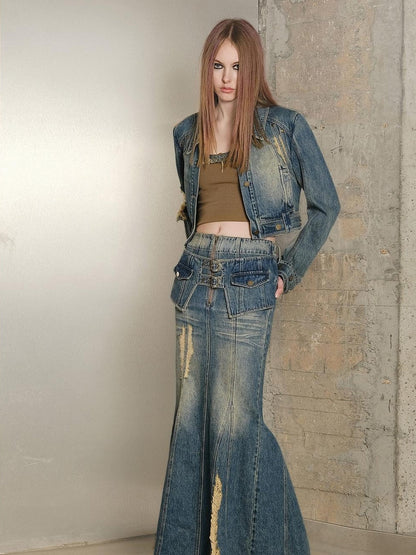 UpdateNN NORTH NODE Denim Jacket Skirt Set In Earth Tones