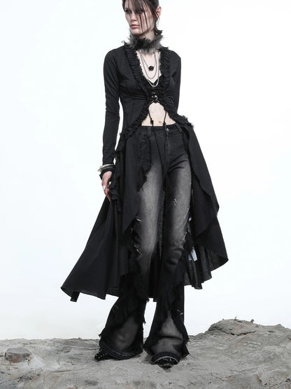 Desert Veil Linen Lace Beaded Tie Shirt Dress