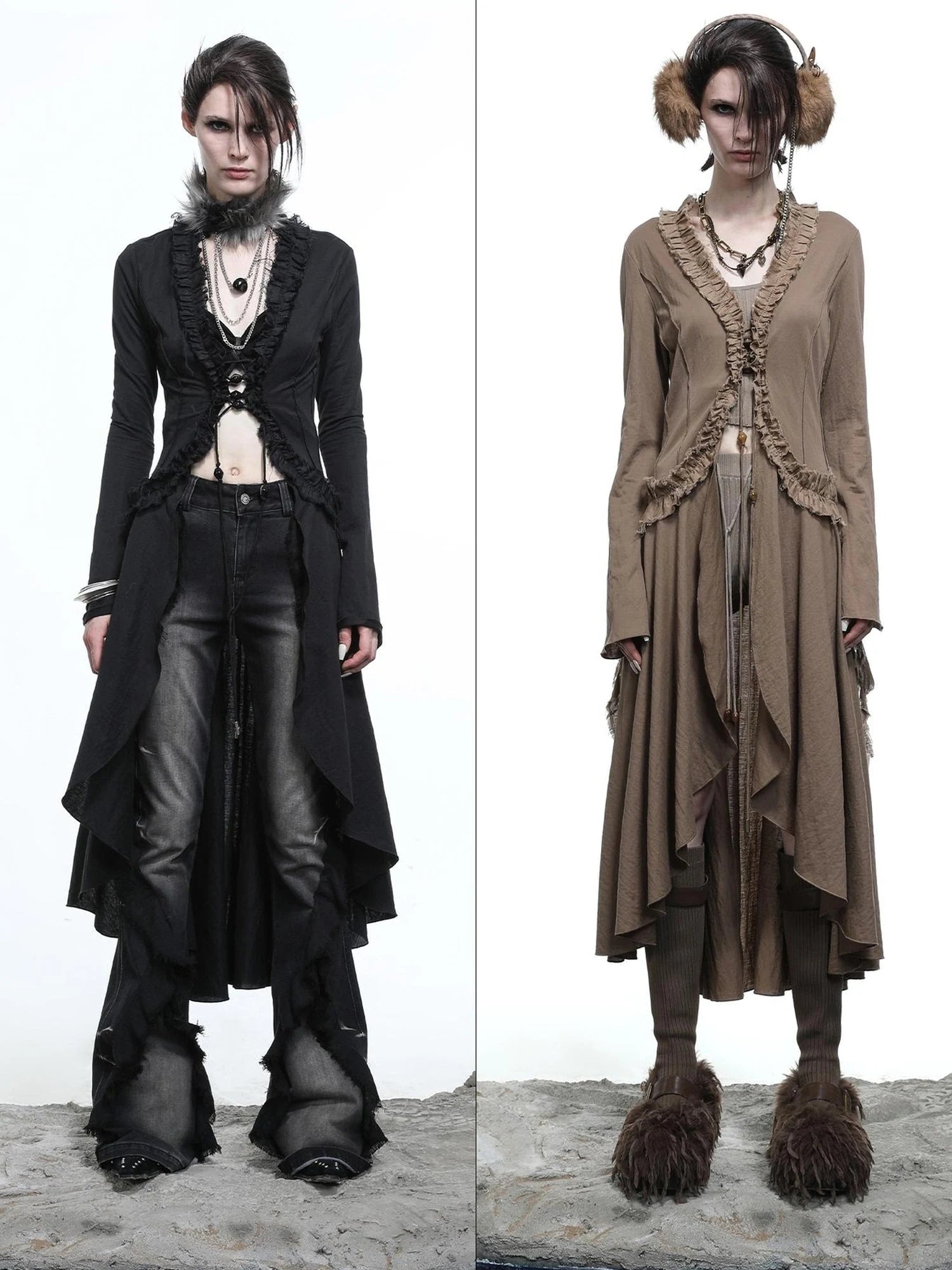 Desert Veil Linen Lace Beaded Tie Shirt Dress