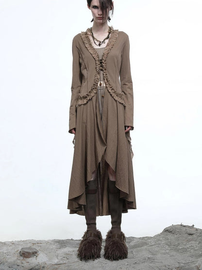 Desert Veil Linen Lace Beaded Tie Shirt Dress