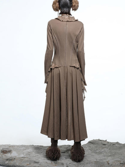 NN NORTH NODE Desert Veil Linen Lace Beaded Tie Shirt Dress