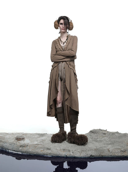 Desert Veil Linen Lace Beaded Tie Shirt Dress