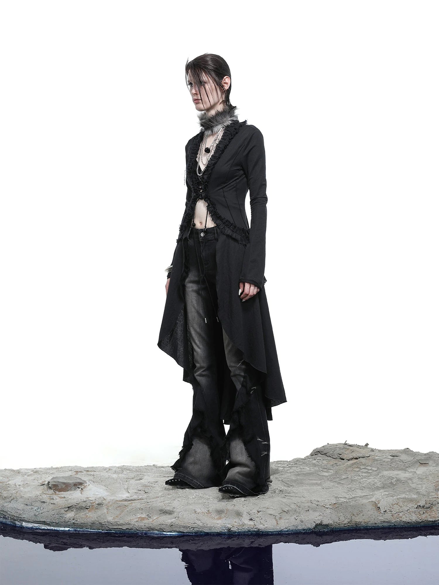 Desert Veil Linen Lace Beaded Tie Shirt Dress