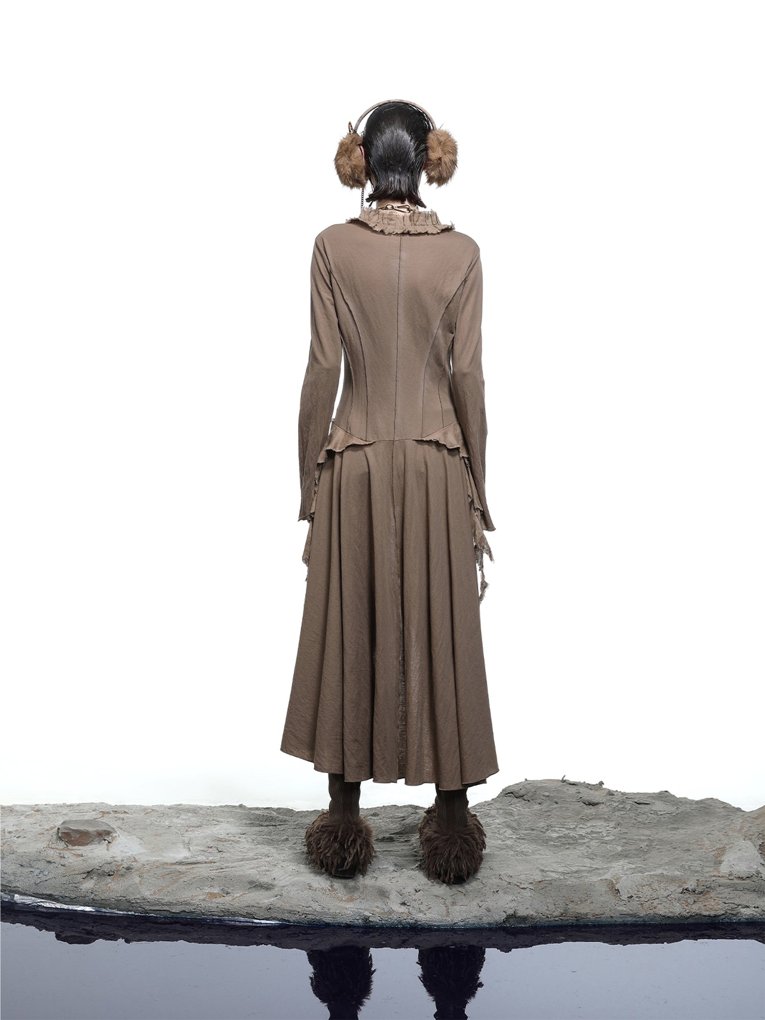 NN NORTH NODE Desert Veil Linen Lace Beaded Tie Shirt Dress