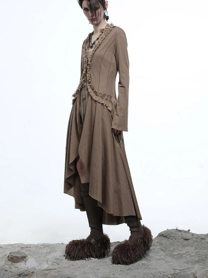 Desert Veil Linen Lace Beaded Tie Shirt Dress